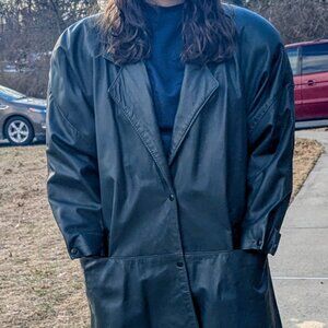 Obsidian green genuine leather coat